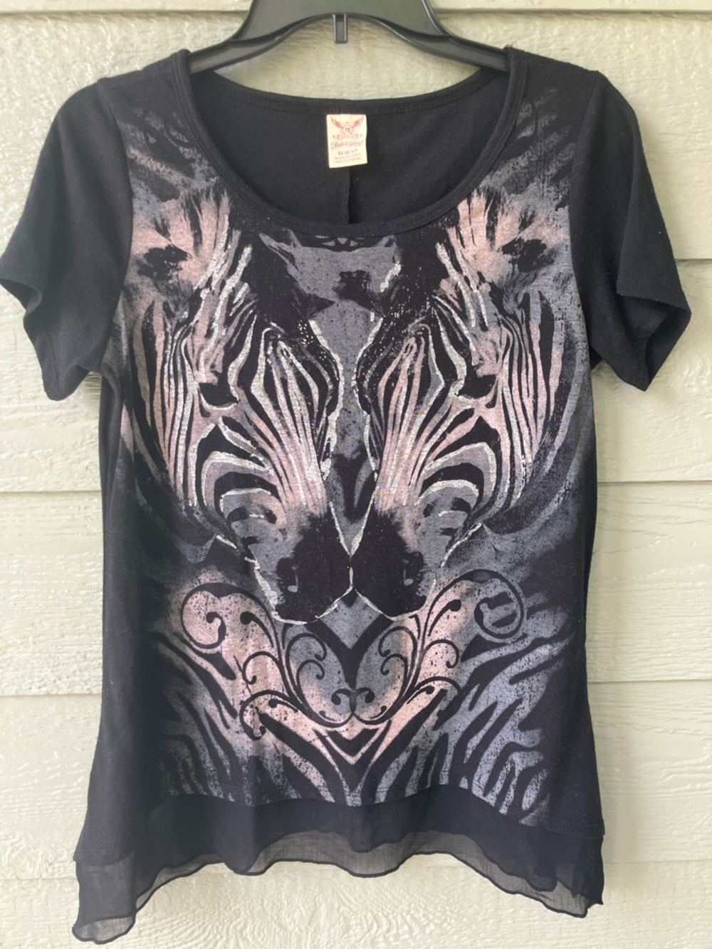 Faded Glory Black Graphic Zebra-Print T-Shirt